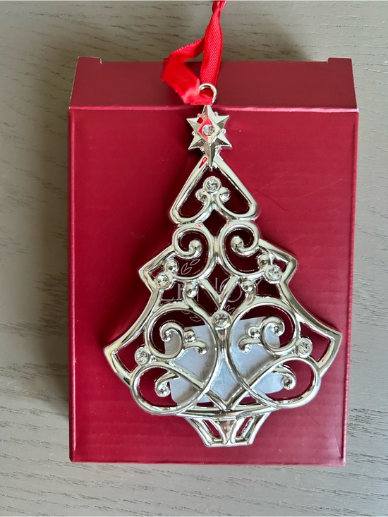 Lenox Other - Lenox Sparkle And Scroll Clear Crystal CHRISTMAS TREE 4” Ornament Silverplate